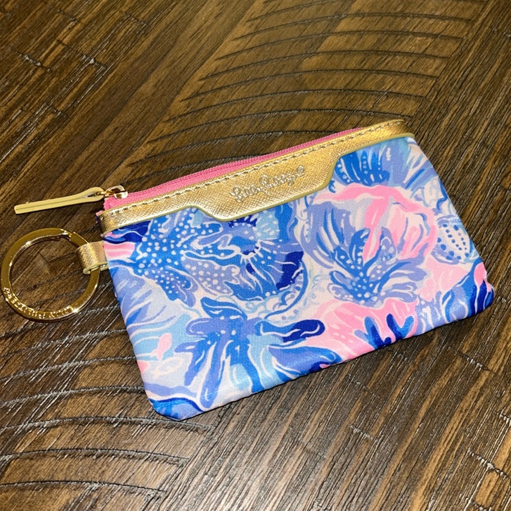 LILLY PULITZER "ID CASE" KEYCHAIN BLUE FLORAL NWT